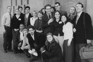 As an undergraduate, Julie Chavez Rodriguez (third from right, in a white sweater) helped to organize a high-level conference at the UC Berkeley Center for Latin American Studies. She distinguished herself through her idealism, her commitment and her hard work, said Harley Shaiken, former chair of the center. (Photo courtesy of the UC Berkeley Center for Latin American Studies)